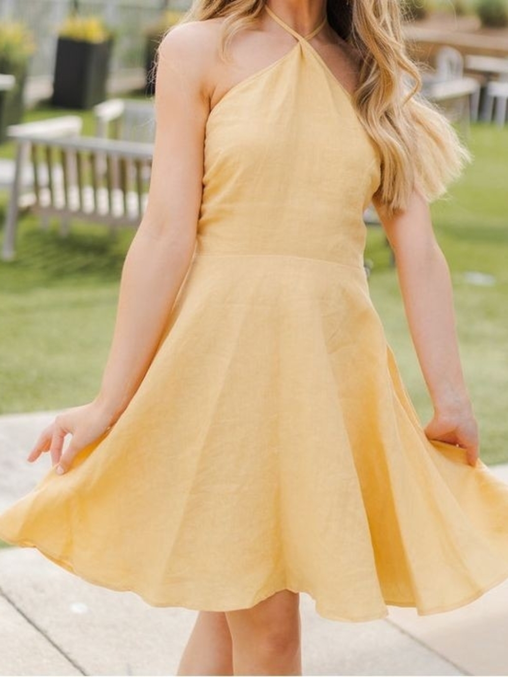 Lucy Paris Agnes Halter Dress in Butter Yellow